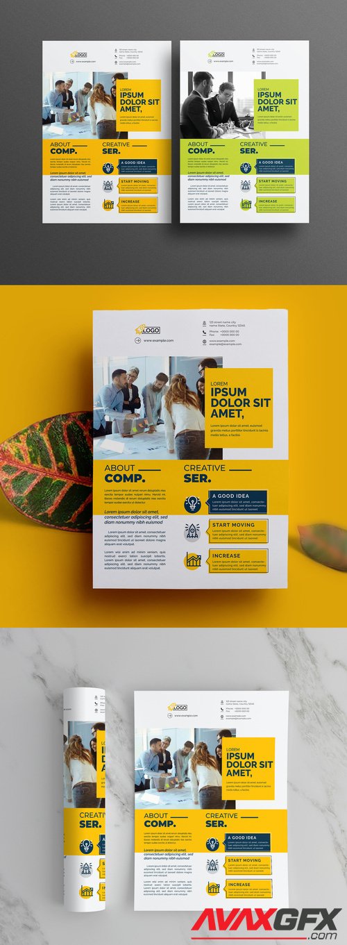 Adobestock - Corporate Business Flyer Layout with Yellow & Green Accents 504455203