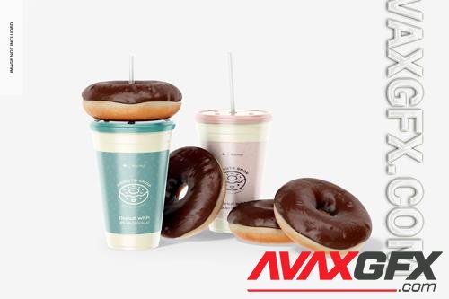 PSD donut with cups mockup