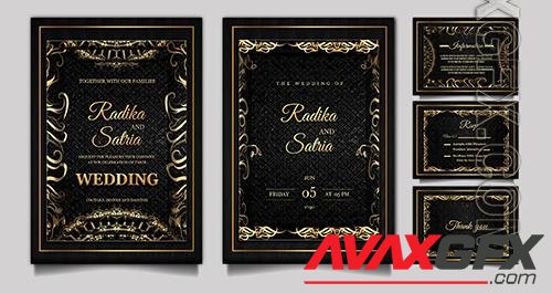 PSD luxury elegant wedding invitation design template set