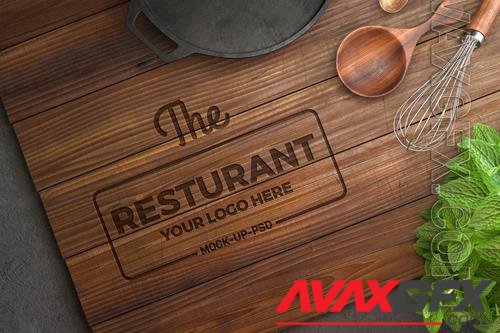 PSD logo mockup on wooden cutting board vol 2