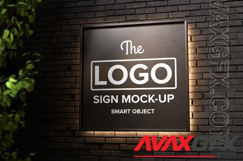 PSD shop sign mockup on black wall