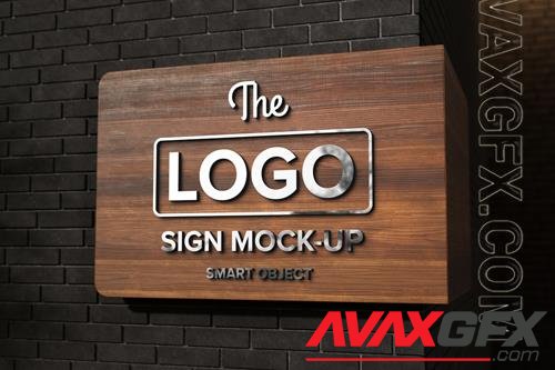 PSD shop sign mockup on black brick wall