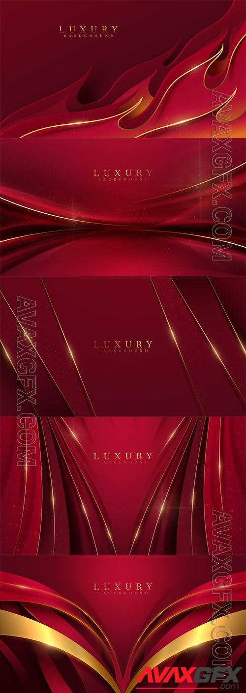 Red luxury background with ribbon element and golden curve line