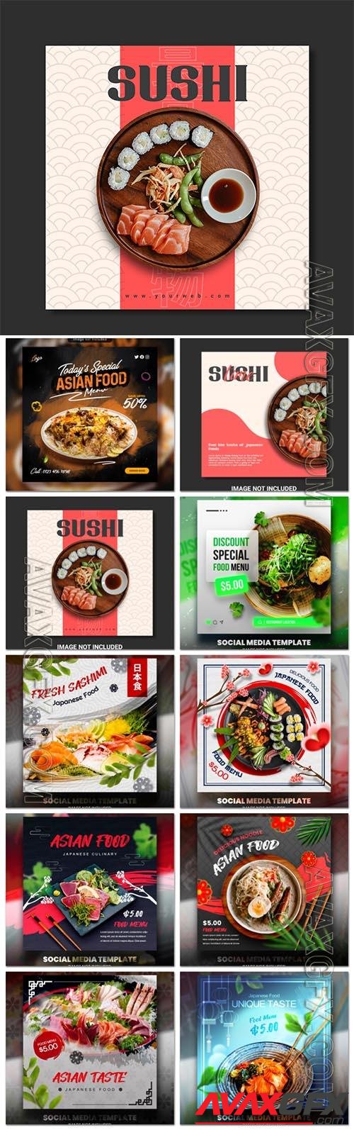 Food social media promotion psd flyer template vol 3
