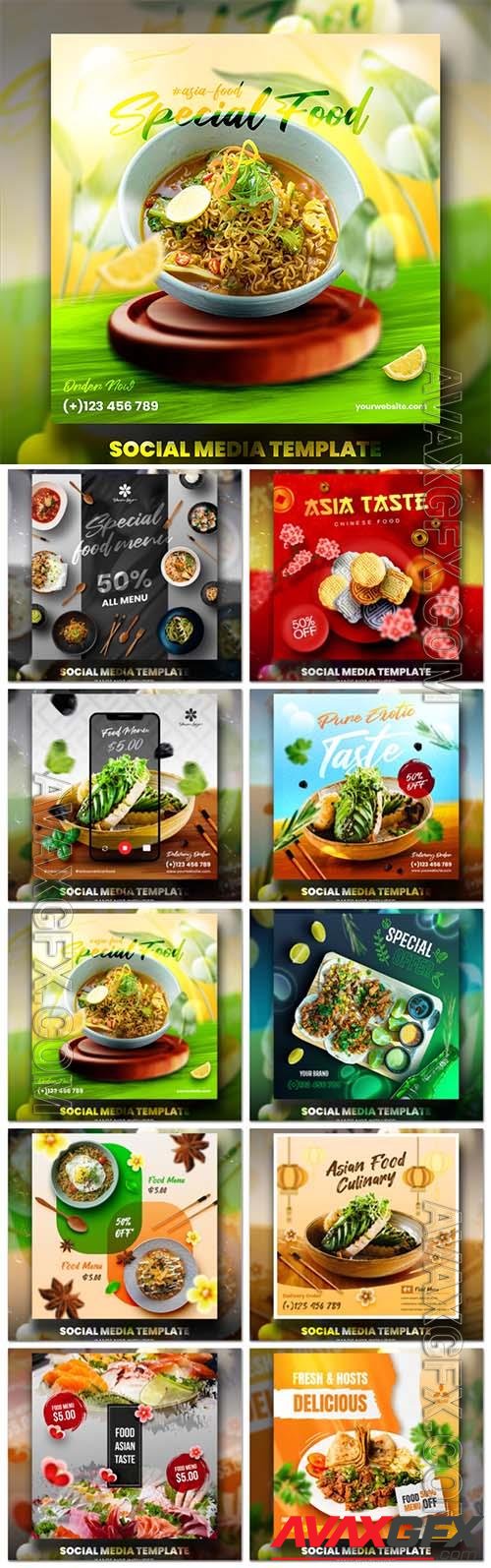 Food social media promotion psd flyer template vol 2