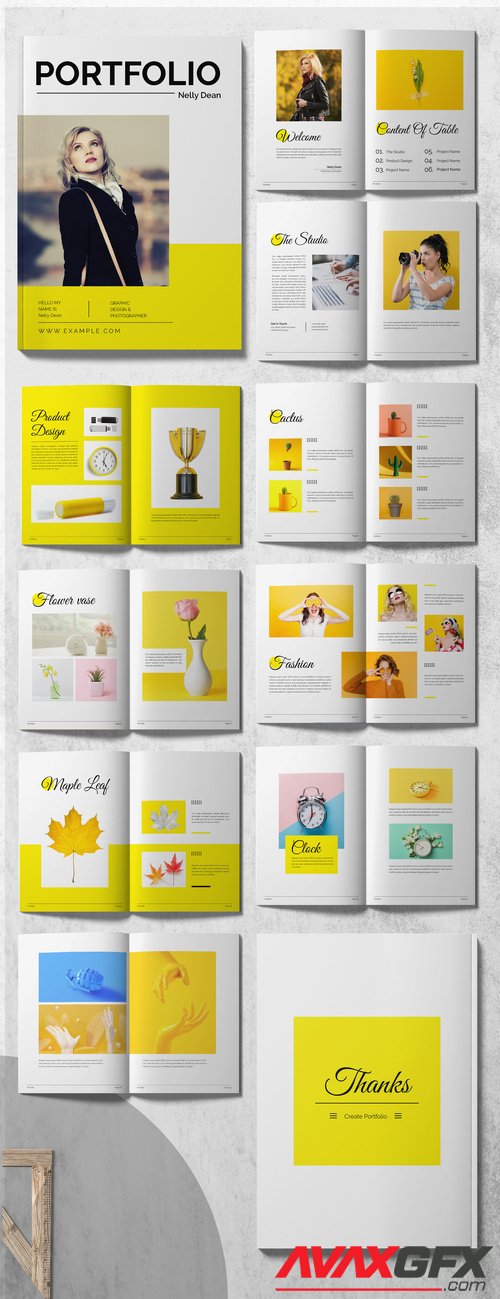 Adobestock - Portfolio or Lookbook Layout with Yellow Accents 517005881