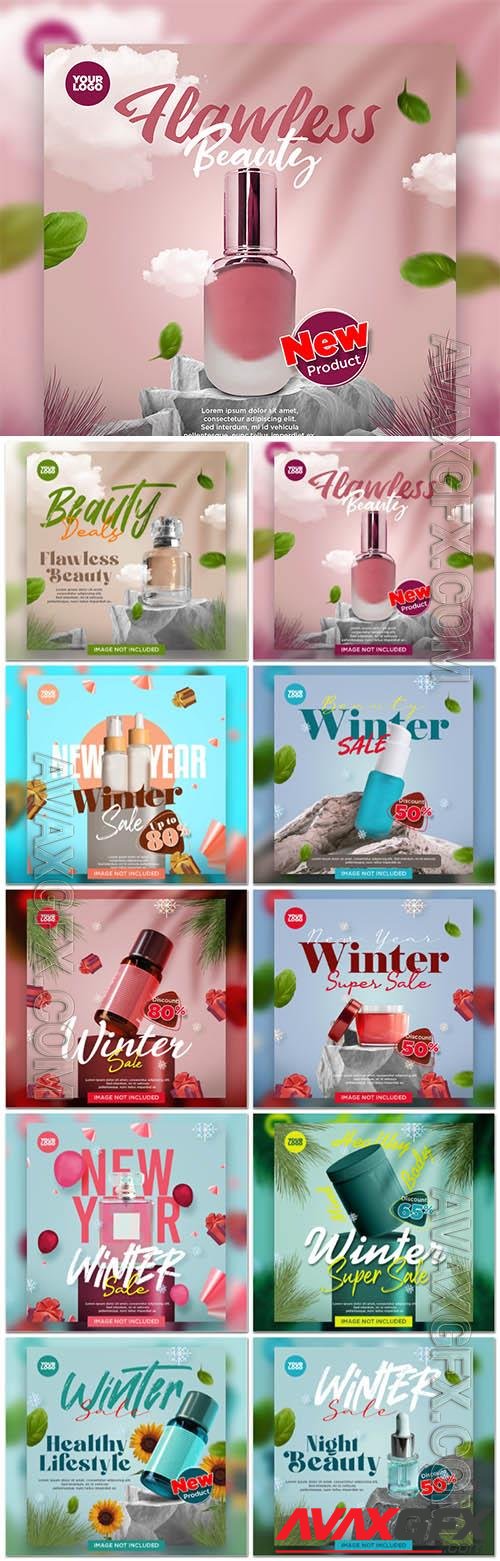 PSD new year winter sale cosmetics banner