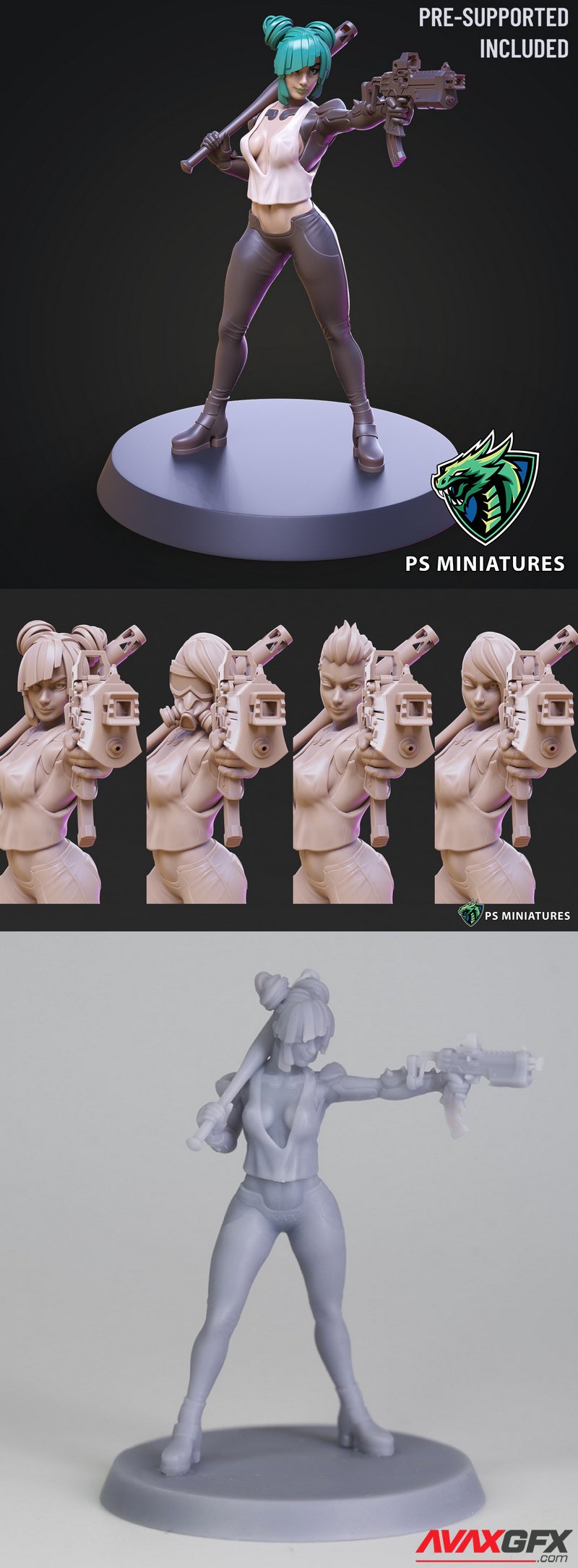 PS Miniatures - Cyberpunk Scrapper Girl Pose 3