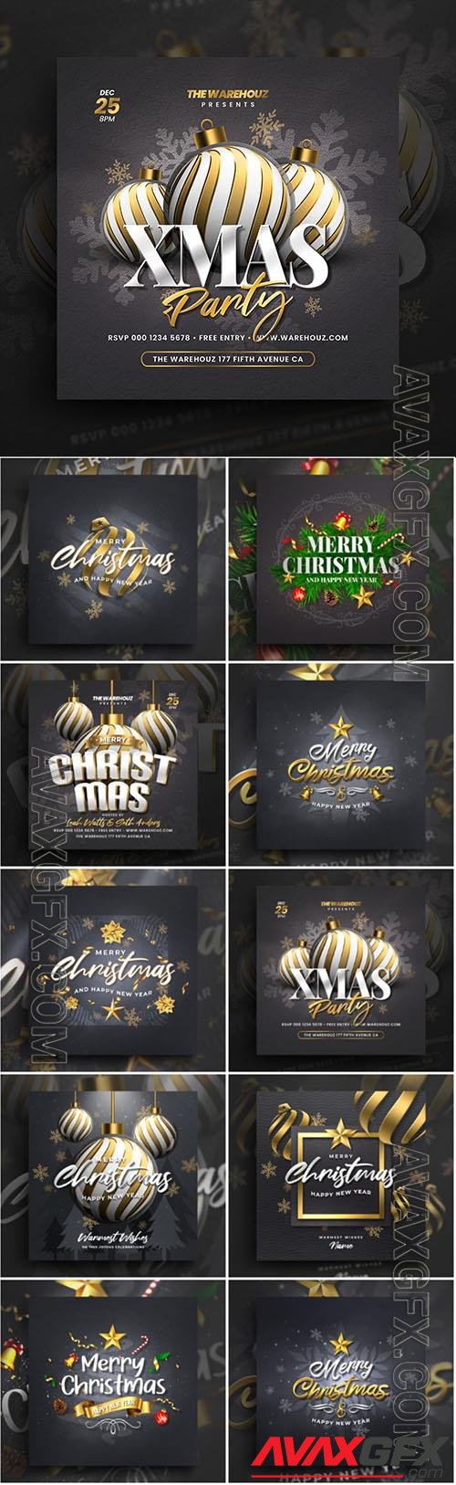 PSD christmas party flyer invitation social media post and web banner