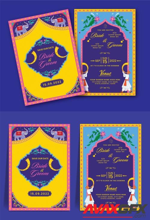 Adobestock - Indian Wedding Card or Invitation Card Template for Hindu Customs Wedding with Character Illustrations 508658776
