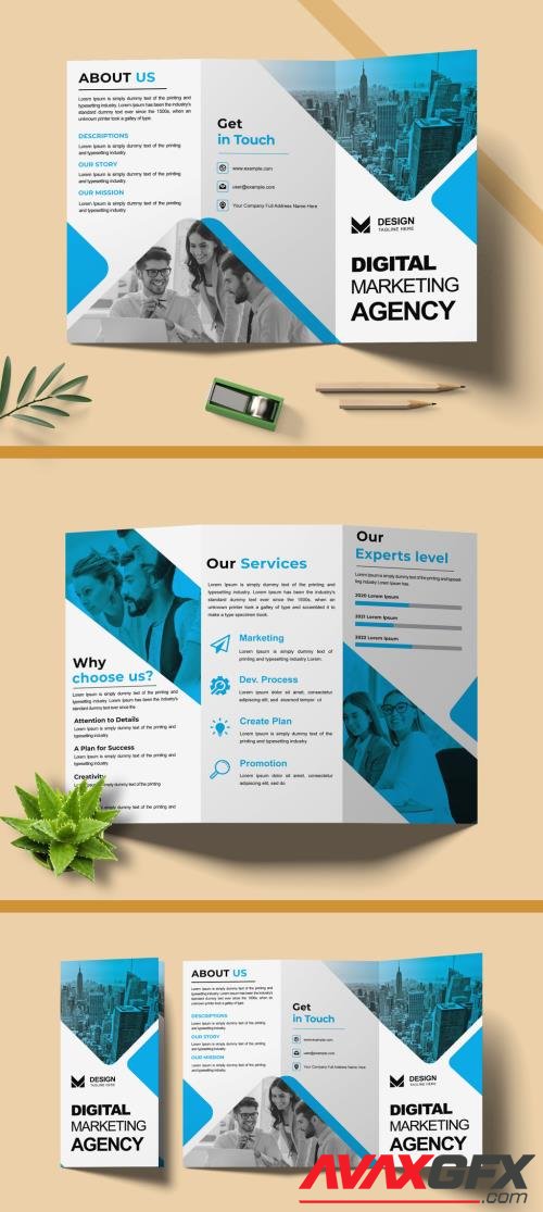 Adobestock - Trifold Brochure Design Layout with Blue Accent 509182402