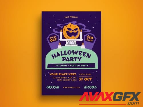 Adobestock - Purple Modern Halloween Party Flyer Layout 529502213