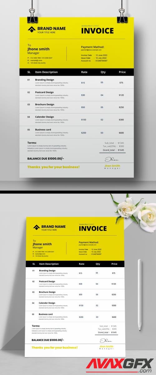 Adobestock - Sales Quotation Layout with Invoice Yellow Accents 523883499
