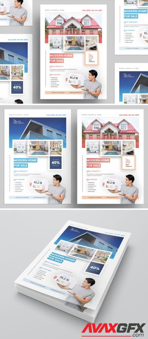 Adobestock - Real Estate Flyer Layout with Blue and Pink Accents 536431881