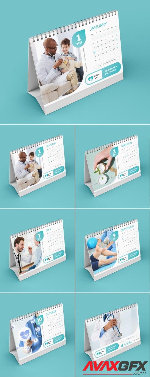 Adobestock - Healthcare Desk Calendar 2023 Layout with Turquoise Accents 536431886