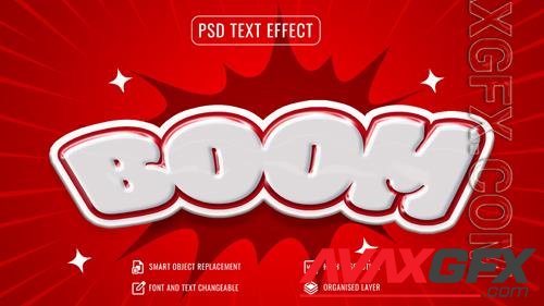 Psd shiny comic boom text effect 3d with background design