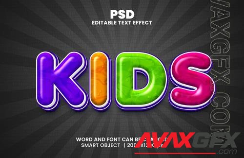PSD kids colorful comic style 3d editable photoshop text effect style with background