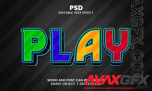 PSD play colorful 3d editable photoshop text effect style with background