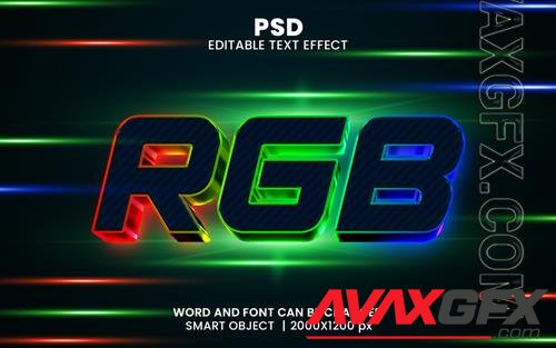 PSD rgb light 3d editable photoshop text effect style with background