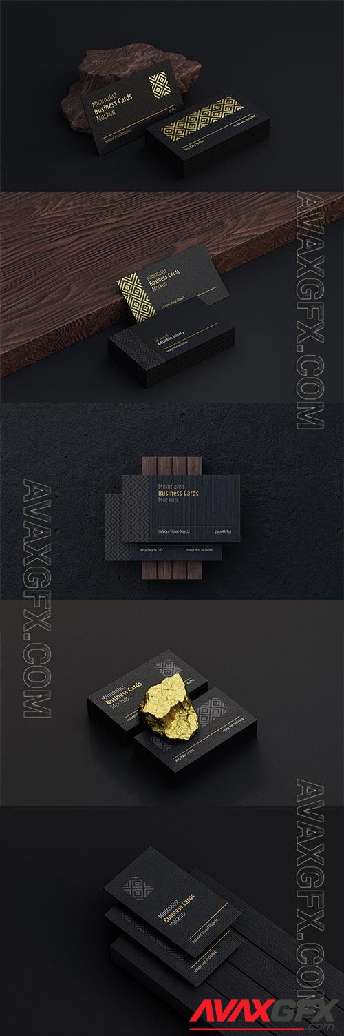 PSD stacked black business card mockup with golden foil print effect