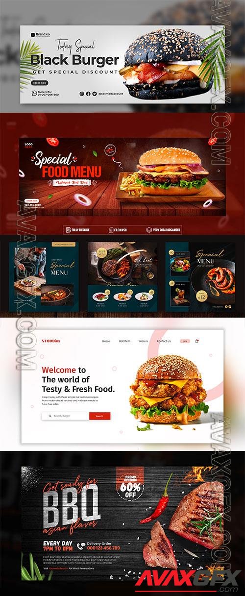 PSD delicious burger and food menu web banner template