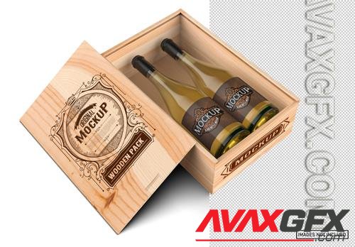 PSD wooden box with white wine bottles