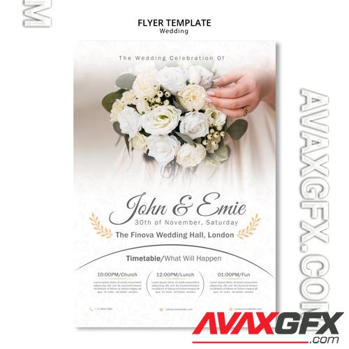 PSD beautiful wedding invitation with bouquet of flowers