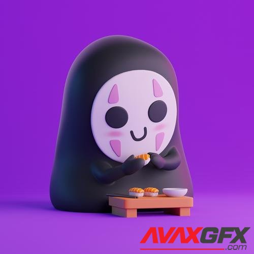 Cute Kaonashi eating sushi – 3D Print