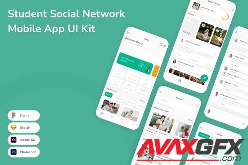 Student Social Network Mobile App UI Kit J9Y368K
