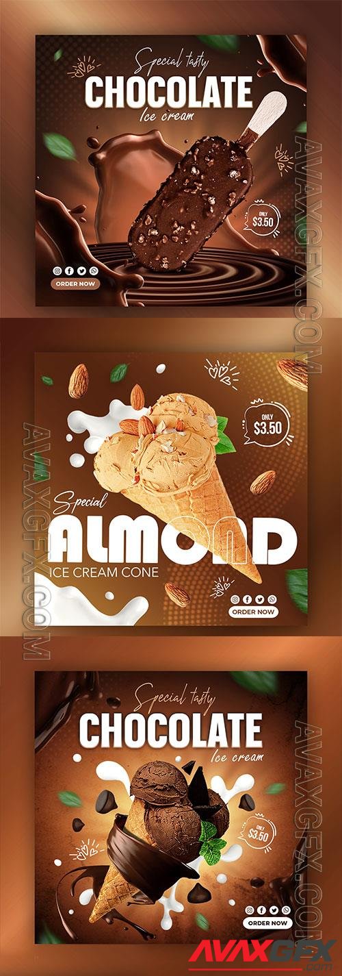 PSD chocolate ice cream social media instagram post banner design template