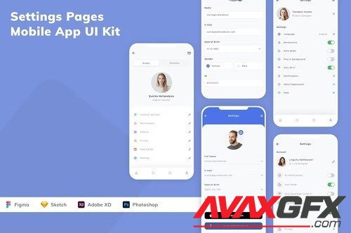 Settings Pages Mobile App UI Kit GHX3TPL