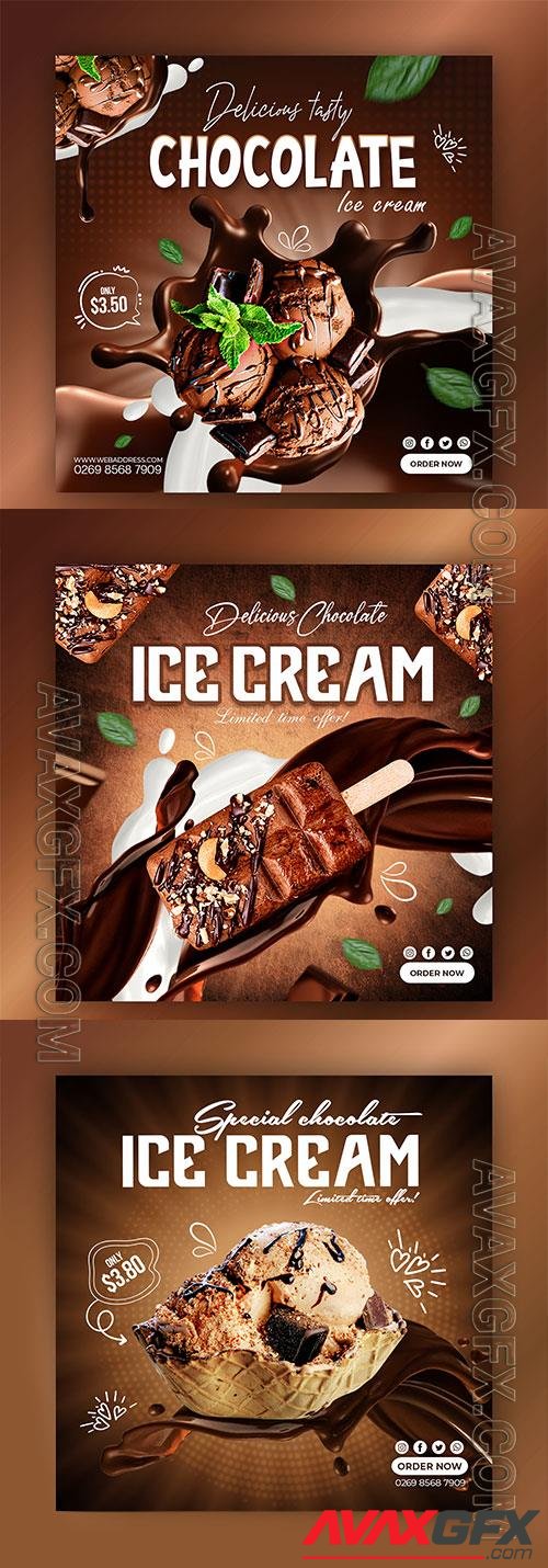 PSD chocolate, fruit and berry ice cream social media banner design template vol 3