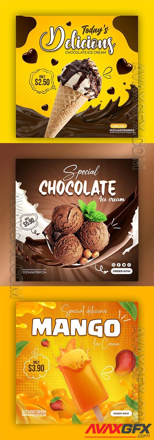 PSD chocolate, fruit and berry ice cream social media banner design template vol 5