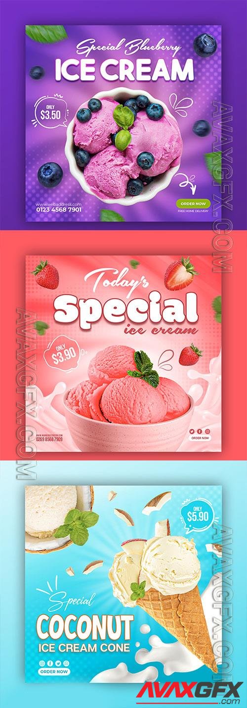 PSD chocolate, fruit and berry ice cream social media banner design template vol 4