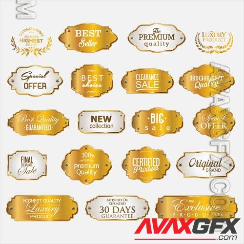 Vector collection of golden premium retro promo seals stickers vol 2