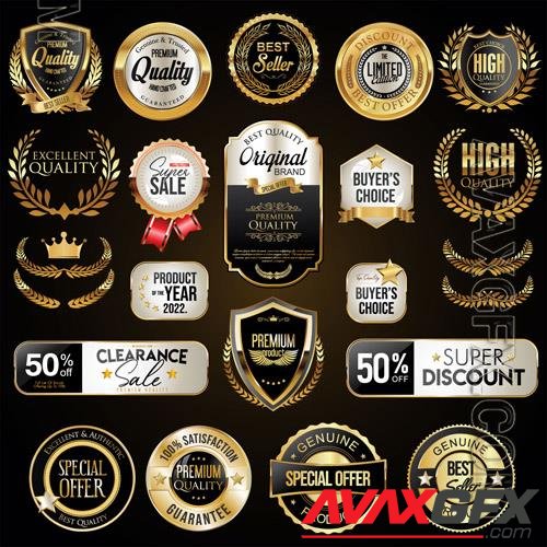 Vector collection of super sale golden badges and labels