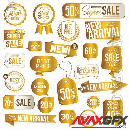 Vector collection of golden premium badge stickers and seals vol 2