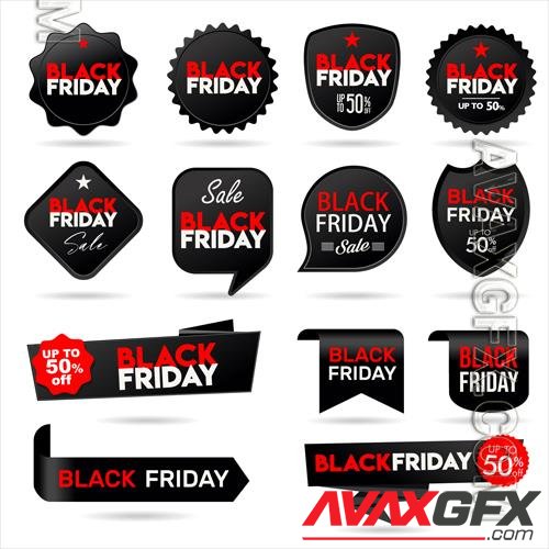 Vector collection of price tags and labels black friday sale isolated vector