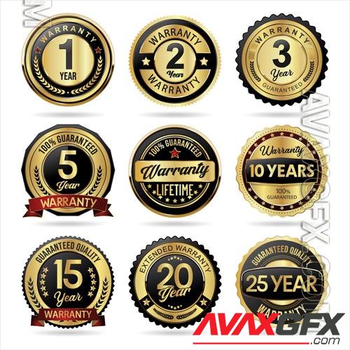 Vector collection of customer satisfaction warranty guaranteed golden badge