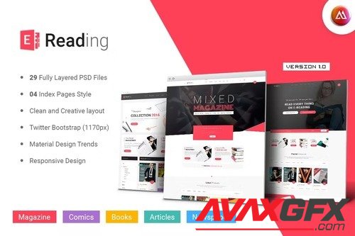 E-Reading Magazines Library eCommerce PSD Template 53K5D54