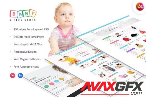 Baby & Kids Store eCommerce PSD Template NCVVM32