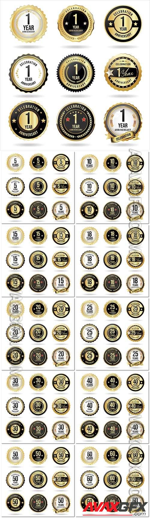 Vector collection of golden anniversary badge and labels vector illustration