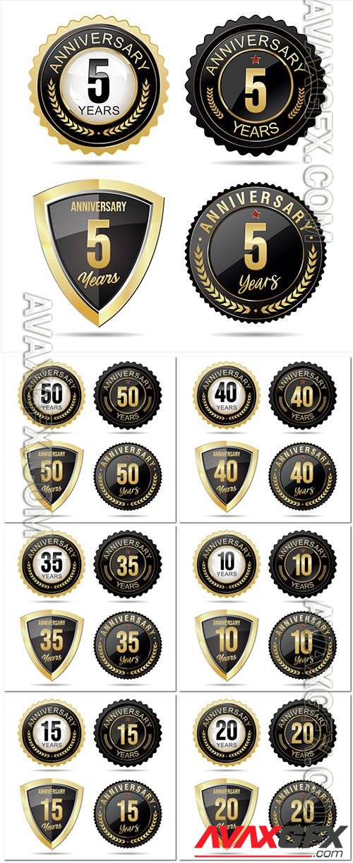 Vector collection of anniversary golden badges and labels vector illustration vol 2