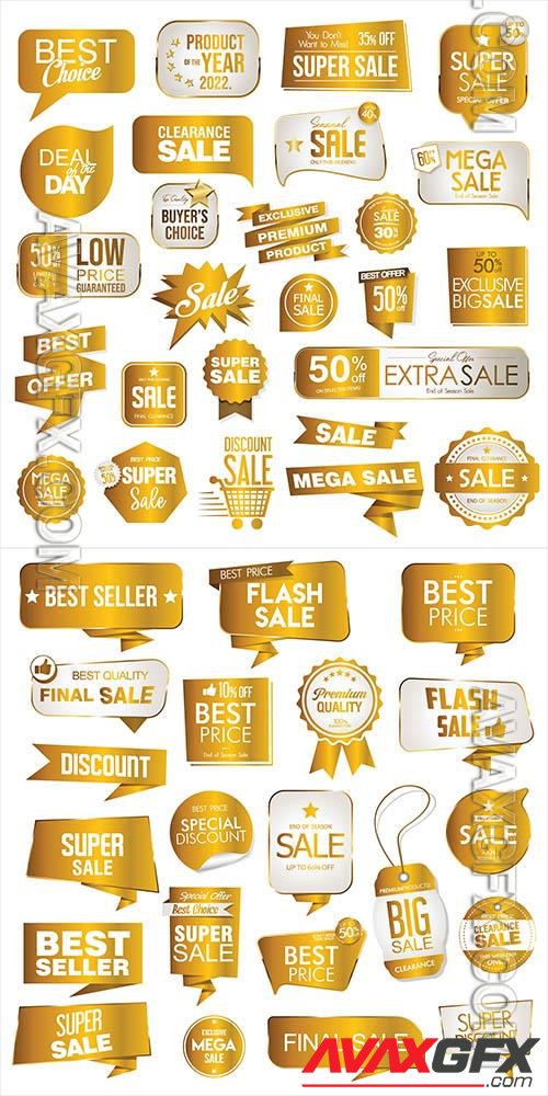 Vector collection of golden premium badge stickers and seals vol 3