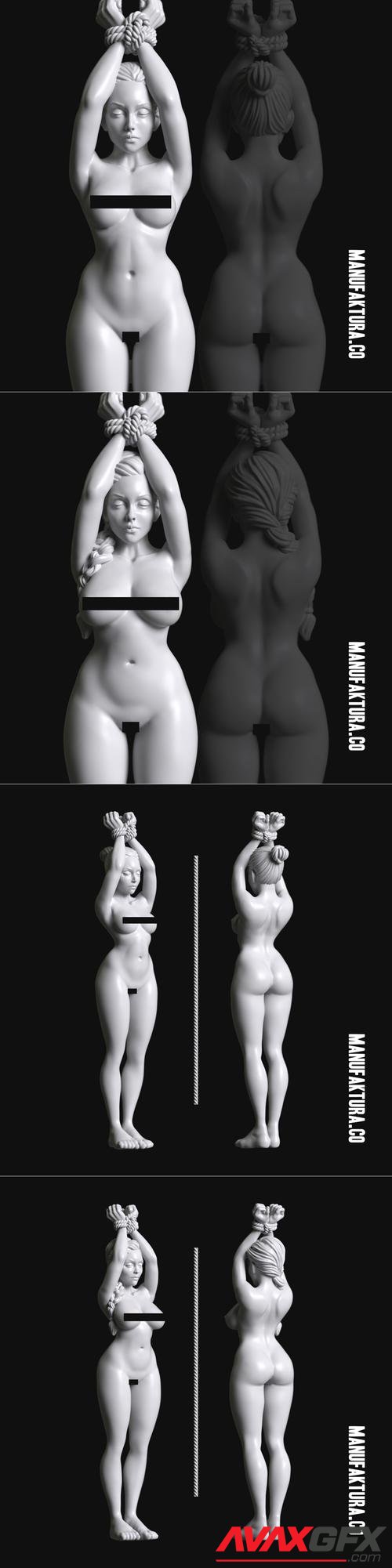 Sub Series 18-19 - Naked and Bound Female Prisoner Slave – 3D Print