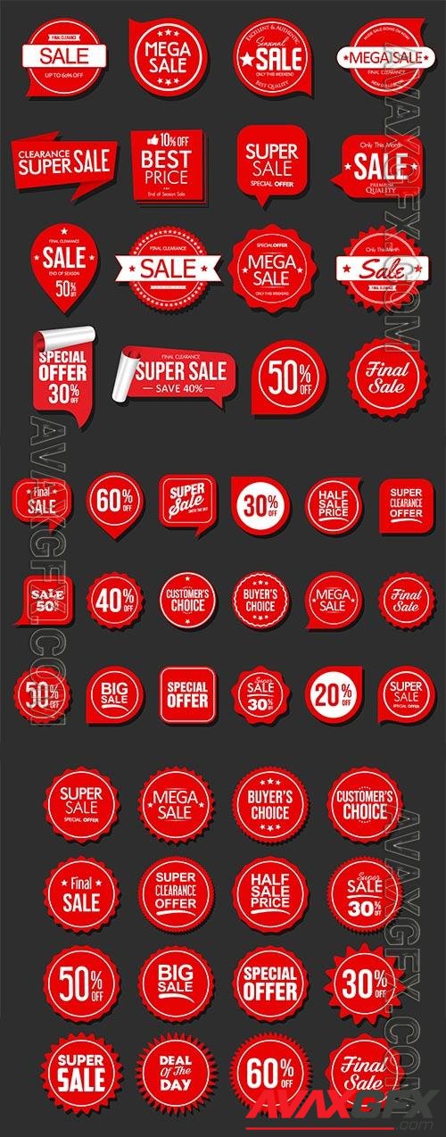 Vector collection of red badges and labels modern super sale style