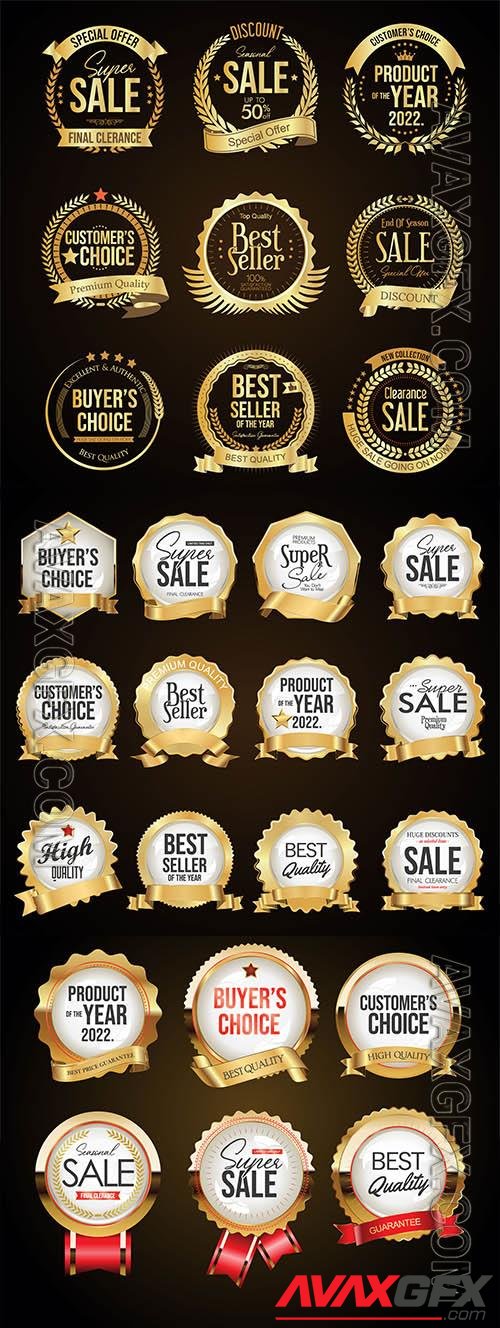 Vector collection of gold and white super sale badges and labels