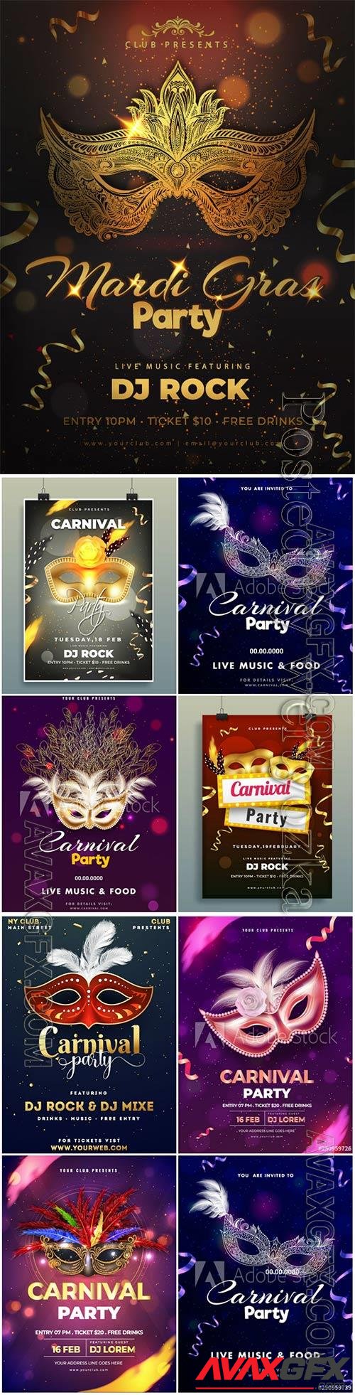 Mardi gras carnival poster, Venice carnival vector design vol 4