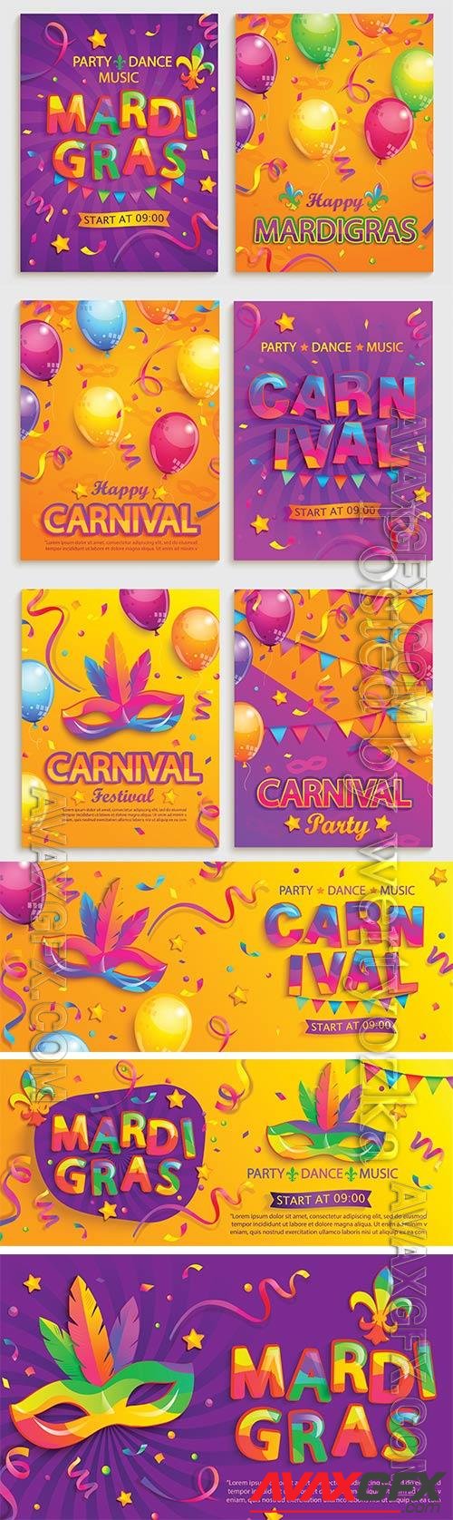Mardi gras carnival poster, Venice carnival vector design vol 3