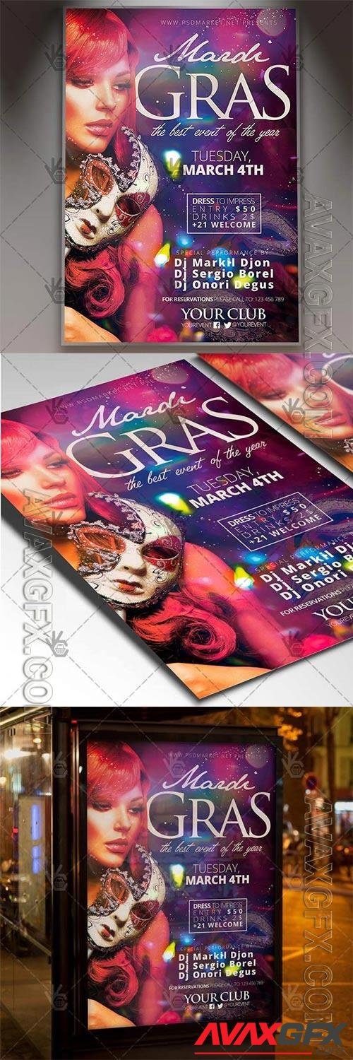 Mardi gras event flyer psd